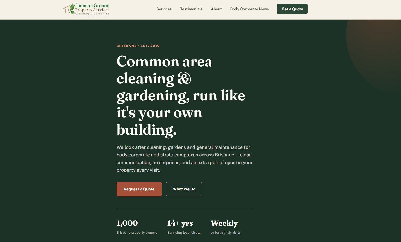 Homepage of the Common Ground Maintenance website